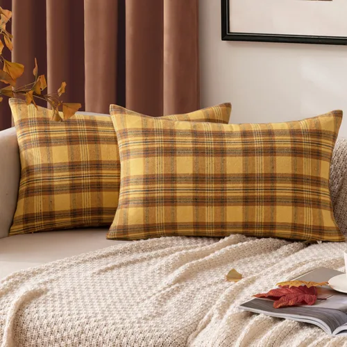 Vista 35 de MIULEE Juego de 2 fundas de almohada de tartán escocés de otoño, clásicas, decorativas, para exteriores, decoración de Halloween, Acción de Gracias