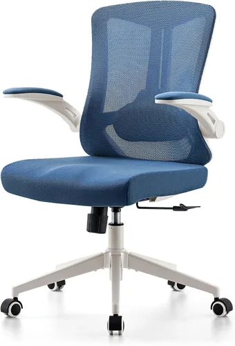 Vista 10 de Silla ergonómica de escritorio de oficina, silla de computadora de malla con ruedas giratorias de 360°, reclinación ajustable de 90-130° y soporte