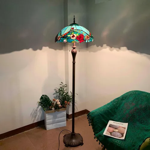 Vista 6 de Bieye B10740 Lámpara de pie estilo Tiffany Base de repuesto con 3 interruptores de cadena de tracción de luz, interruptor de pie para pantalla