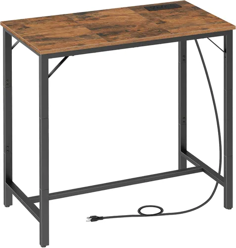 Vista 10 de HOOBRO Mesa de bar con estación de carga, mesa de pub rectangular, mesa de café alta, mesa de bar de altura de mostrador, mesa de comedor estrecha
