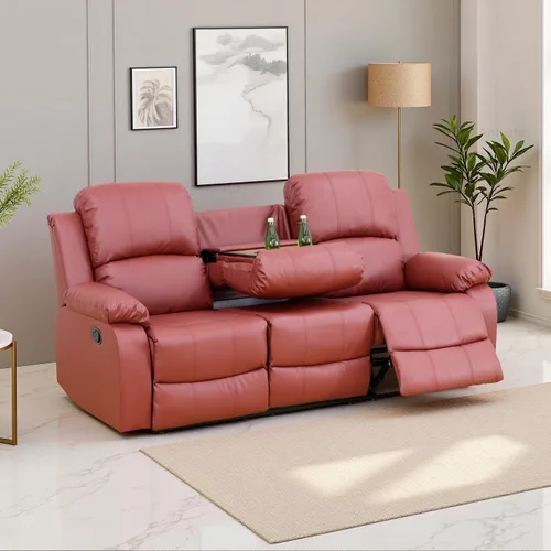 Vista 29 de Sofá reclinable manual, sofá reclinable de lujo de 3 plazas, sofá reclinable con portavasos y mesa de café, sofá de cuero sintético para sala
