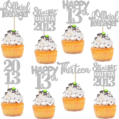 Vista 70 de 30 piezas negras para cupcakes de 10.º cumpleaños con purpurina Ten Happy 10 Straight Outta 2016 para saludos a 10 años 10 cumpleaños, boda Negro