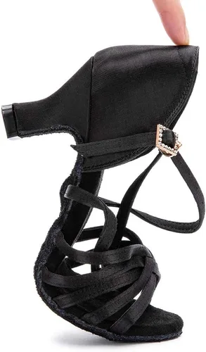 Vista 4 de Zapatos de baile latino para mujer, de satén, profesional, para sala de baile, salsa, práctica, rendimiento