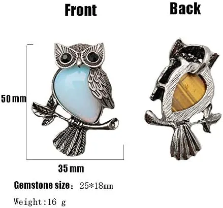Vista 2 de Abitoncc - Collar con diseño de búho retro con piedras preciosas naturales para mujeres y niñas