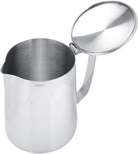 Vista 6 de Jarra de acero inoxidable de grado comercial para café, jarra de espuma de leche con tapa (11.8 fl oz)