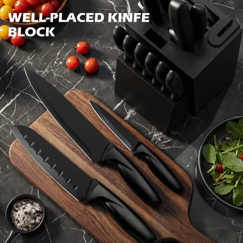 Vista 7 de Juego de cuchillos de 16 piezas para cocina con bloque, juego de cuchillos de cocina aptos para lavavajillas con afilador integrado, juego