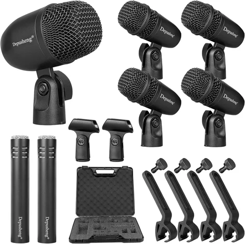 Vista 9 de Depusheng Kit de micrófono dinámico con cable de 5 piezas (completamente metálico) para bombo, tom/redoblante y platillos - Micrófono para tambores
