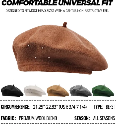 Vista 6 de CLAPE Boina de lana francesa para mujeres y hombres, sombreros de otoño e invierno, color sólido, boina cálida para artista, sombrero de pintor
