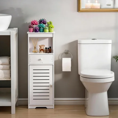 Vista 9 de ShellKingdom Toilet Paper Holder Stand, Bathroom Storage Cabinet with Doors