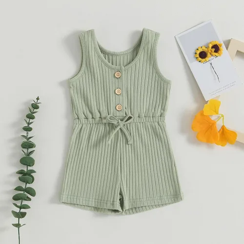 Vista 86 de Traje de verano para niña pequeña, de manga corta, acanalado, overol liso, pantalones cortos, ropa para recién nacidos