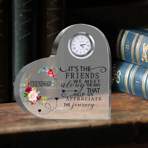 Vista 4 de Movdyka - Reloj de corazón de cristal con placa de regalo de amistad para mujeres y amigas Regalos únicos grabados grandes de 5.9 pulgadas