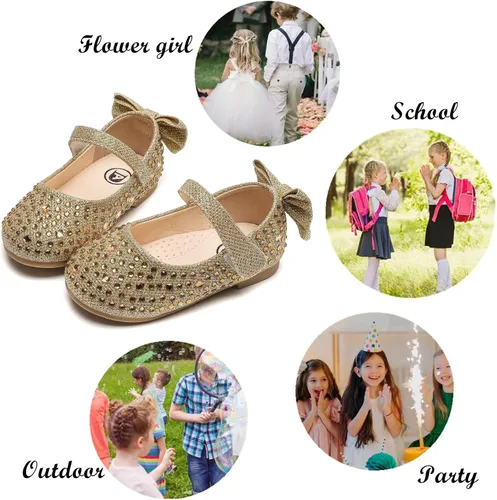 Vista 3 de kkdom Zapatos de vestir para niña Mary Jane Ballet Flats Bow Flower Girl Boda Fiesta Bailarina Zapatos planos para niñoniño pequeño niño grande