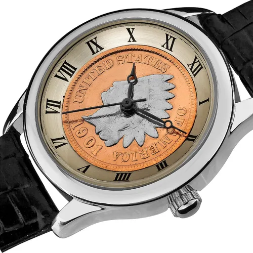 Vista 2 de August Steiner CN005S-AS - Reloj de monedas en tono plateado con cabeza india redonda para mujer, Moderno