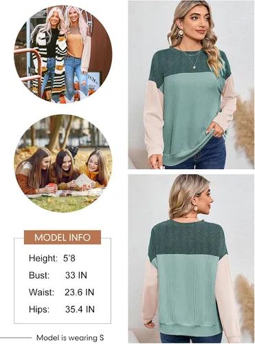 Vista 5 de Dokotoo Camisas de manga larga con cuello redondo y bloque de color para mujer, a la moda 2024