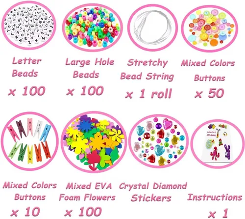 Vista 4 de VLUSSO Kit de Suministros de Artes y Manualidades de 3000 Piezas para Niñas de 8 a 12 Años con Limpiadores de Tubos, Cuentas, Manualidades