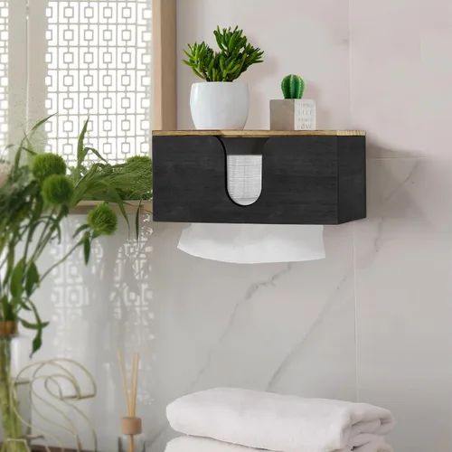 Vista 7 de Paquete de 2 dispensadores de toallas de papel de madera maciza montados en la pared, soporte de toalla de papel plegado con tapa, plegable en C