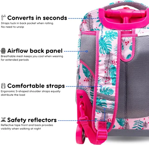 Vista 6 de J World New York Sunrise - Mochila con ruedas, Palm leaves), RBS-18 PALM LEAVES