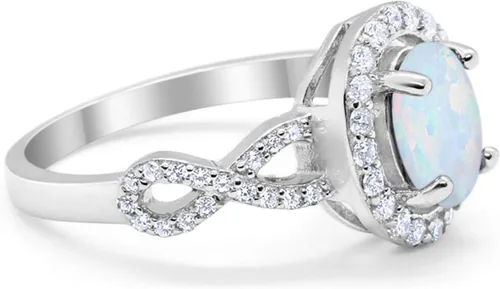 Vista 2 de Blue Apple Co. Infinity Art Deco Halo Anillo de compromiso de boda ovalado redondo circonita cúbica sólida 925 plata de ley 925 a elegir