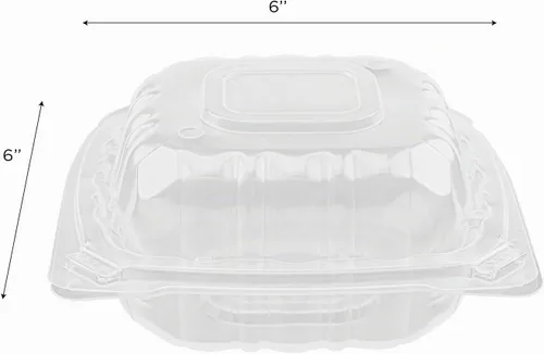Vista 7 de Contenedores de Comida para Llevar Karat Clamshell [6"x6" - 300 unidades] Duraderos, Aptos para Microondas, Apilables, Resistentes a Roturas, Cajas