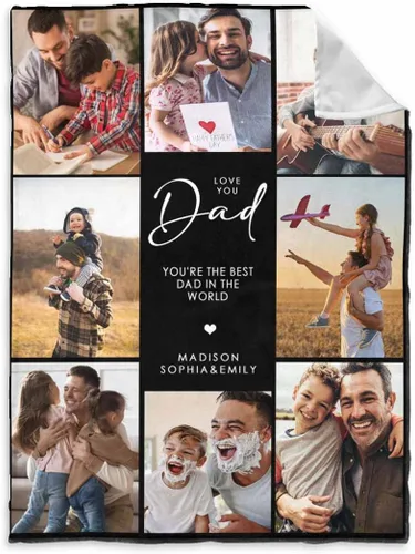 Vista 15 de InterestPrint Manta personalizada para papá de parte de hija e hijo, manta de cama personalizada con el texto "Best Dad Ever" con Love You Daddy, 7