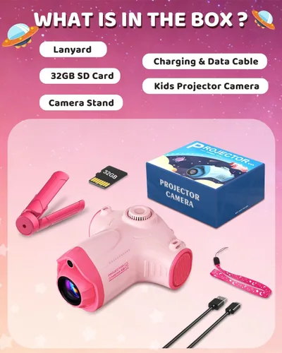 Vista 9 de Cámara para niños con proyector, cámara digital HD 1080P para niños de 3 a 12 años, grabadora de video fotográfico de 48 MP con soporte, tarjeta SD