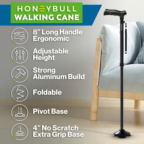Vista 3 de HONEYBULL Bastón plegable para hombres y mujeres, plegable, ajustable, resistente, de pie, todo terreno, plegable para personas mayores y adultos