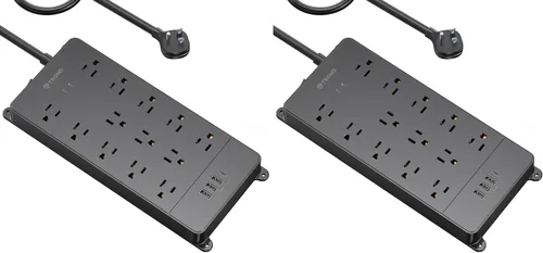 Vista 22 de TROND - Alargador de corriente con enchufe plano giratorio 360°, protector contra sobretensiones, 13 tomas amplias con 3 puertos USB C, 4000 J