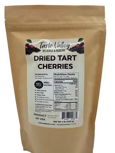 Vista 2 de Taste Valley Cerezas ácidas secas – 100% naturales sin OMG sin gluten – Sin conservantes artificiales – Cerezas Montmorency prémium para aperitivos