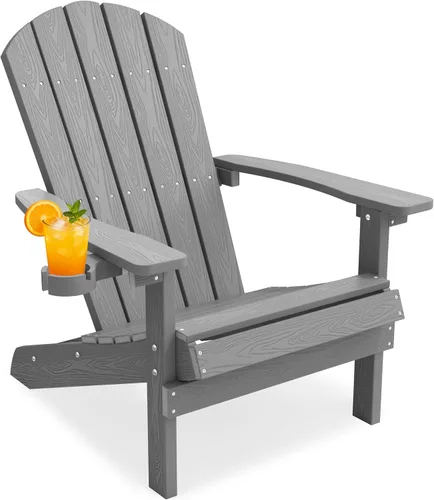 Vista 23 de YEFU Silla Adirondack de plástico resistente a la intemperie, sillas de patio con instalación fácil en 5 pasos, se ve exactamente como madera real