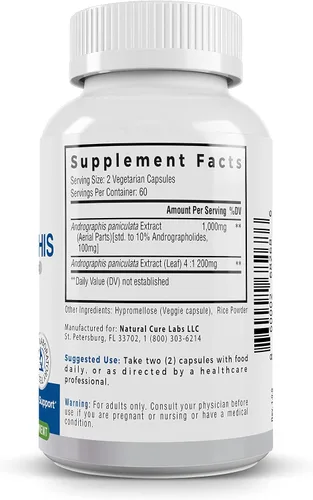 Vista 9 de Natural Cure Labs Extracto premium de Andrographis Paniculata 1,200 mg - 100 mg de andrografólidos estandarizados - Cápsulas veganas de apoyo