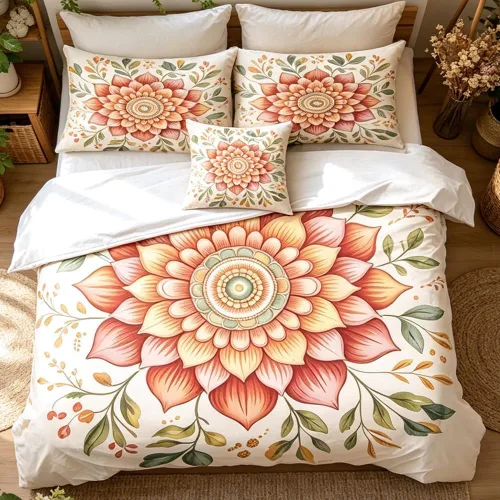 Vista 14 de Sleepwish Juego de funda nórdica bohemia, floral artesano, tamaño individual tela de microfibra, funda nórdica con fundas de almohada