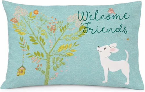 Vista 92 de Caroline's Treasures BB7625PILLOWCASE - Funda de almohada decorativa de tela con texto en inglés "Welcome Friends" Airedale Terrier estándar