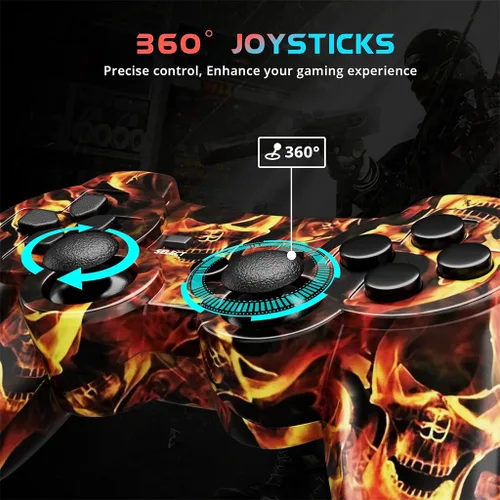 Vista 5 de Kujian Controller for PS3, Wireless Controller for Playstation 3 6-axis Dual Vibration Gaming Controller with Charging Cord(Blaze Skull+Blue punk)
