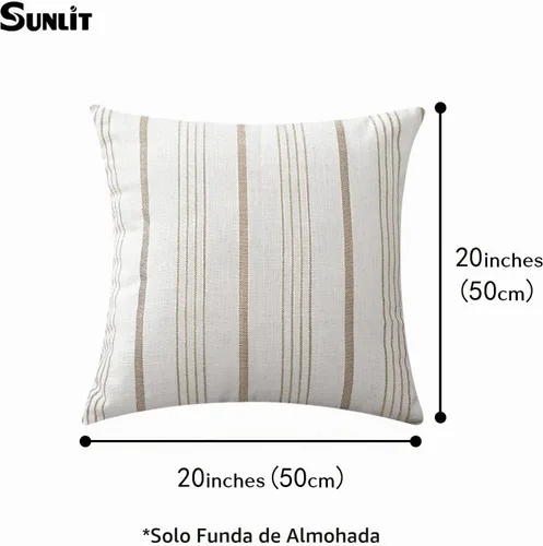 Vista 2 de Sunlit Juego de 2 fundas de almohada decorativas de granja, color crema/blanco roto con rayas marrones claras, fundas de almohada cuadradas