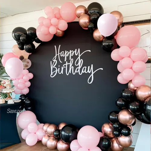 Vista 7 de Kit de arco de globos rosa y negro, kit de arco de guirnalda de globos negros y rosados, globos de látex de corazón macarrón, globo de confeti