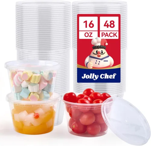 Vista 12 de Recipientes de almacenamiento de alimentos Deli 8 oz recipientes de plástico con tapas - Juego de 50