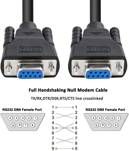Vista 5 de DTech DB9 RS232 - Cable serie hembra a hembra, cable de módem nulo, cruce de 7 cables para comunicación de datos (1.5 pies, negro)