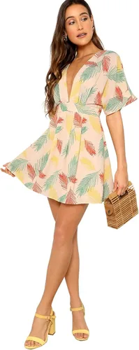Vista 5 de Floerns - Vestido corto de verano con cuello en V y espalda abierta para mujer