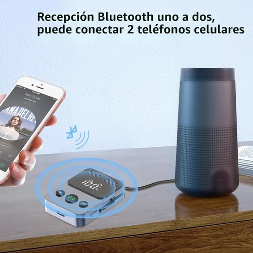 Vista 6 de Receptor transmisor Bluetooth 5.3 2 en 1 0.1 in Audio funciona con TV Airplane Wireless Bluetooth Aux adaptador para coche con micrófono se conecta