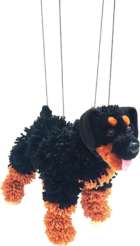 Vista 2 de Artisan Owl Marioneta Golden Rottweiler - Perro de hilo con patas de madera, cuerdas desmontables (negro y marrón)
