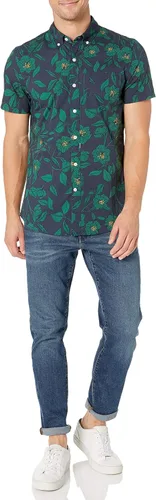 Vista 5 de Tienda Brand Goodthreads - Camisa de popelina estampada de corte ajustado y manga corta para hombre