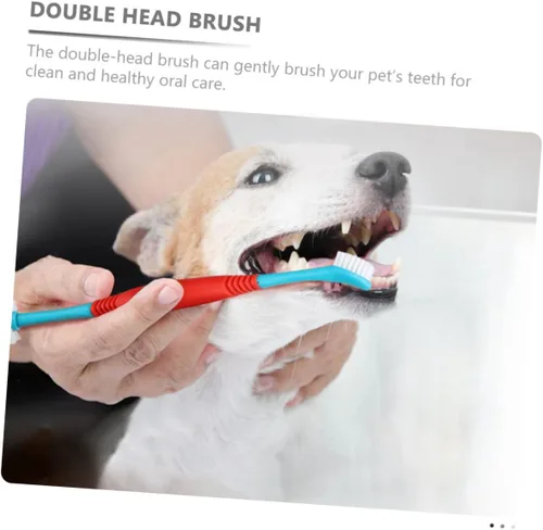 Vista 4 de Juego de pasta de dientes y cepillo de dientes para mascotas, cepillo de dientes de doble cabeza para limpieza profunda, limpiadores de dientes