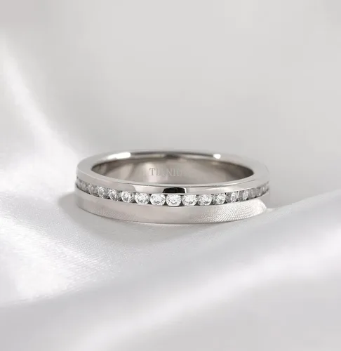 Vista 2 de TIGRADE - Anillo de compromiso de titanio de 532 y 1554de pulgada (4-6 mm) con circonita cúbica anillo de bodas talla 3 a 13