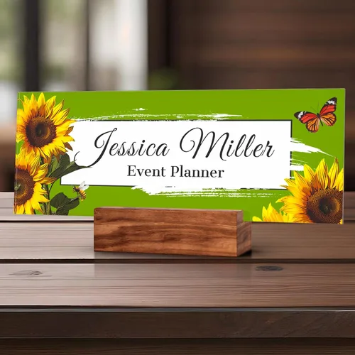 Vista 84 de Placa de identificación personalizada para escritorio, decoración de oficina de acrílico transparente con diseño de flores, decoraciones