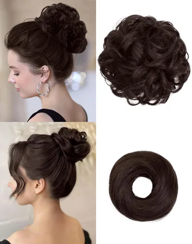 Vista 10 de 2 piezas de cabello desordenado moño sintético extensiones de moño Caoba