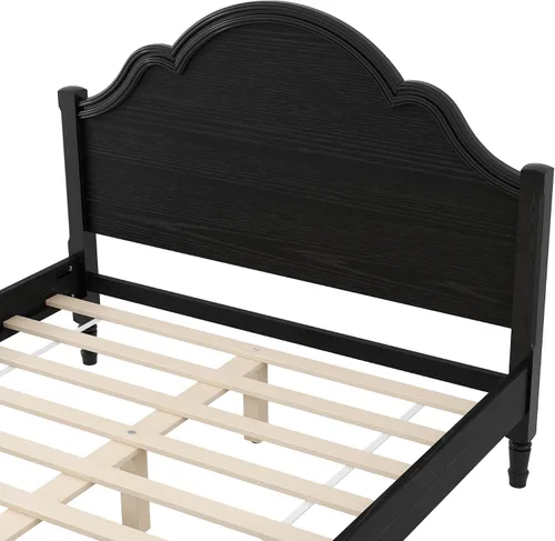 Vista 7 de Base de cama de plataforma de madera maciza tamaño Queen con cabecera de arco, base de listones resistente (negro - W, Queen)