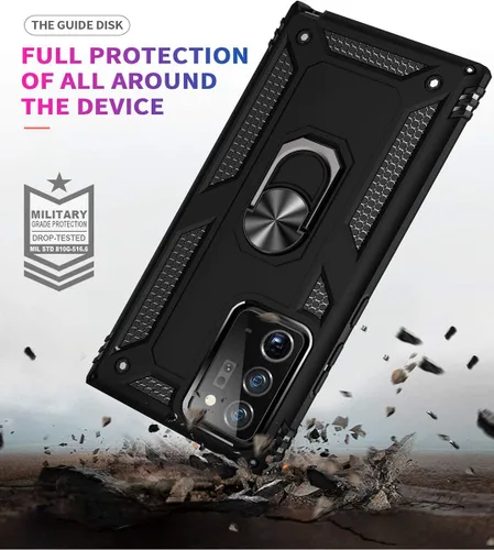 Vista 6 de Note 20 Ultra - Funda para Samsung Note 20 Ultra, con anillo de soporte, soporte ajustable, grado militar, protección resistente, a prueba de Negro