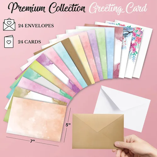 Vista 2 de Kits de fabricación de tarjetas para adultos y niños, 24 tarjetas de felicitación en blanco y sobres con suministros y juego de sellos, juego