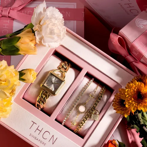Vista 5 de THCN Women's Gold Watch & Bracelets Set, Ladies Dainty Watches Jewelry for Women with Crystal Bezel & Adjustable Bracelets, Luxury Jewelry Gift Set