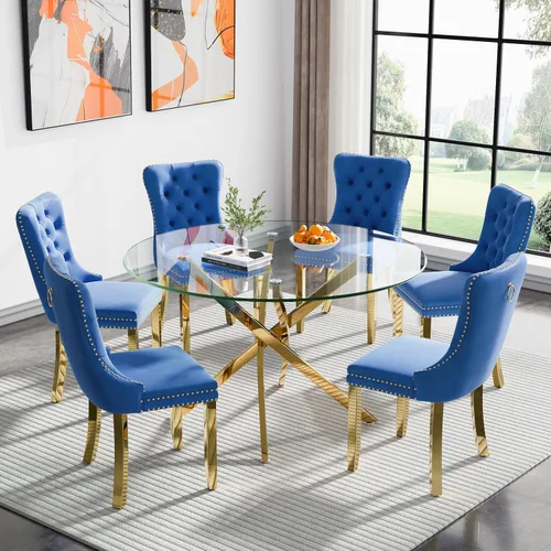 Vista 16 de Juego de mesa de comedor SSLine moderno de 3 piezas con mesa redonda de vidrio para 2, lujosa mesa de comedor circular de 36" con tapa de vidrio